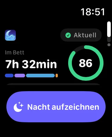 Apple Watch mit der Nacht-Ansicht von SleepKit